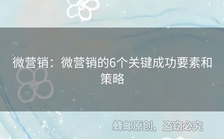 微营销：微营销的6个关键成功要素和策略