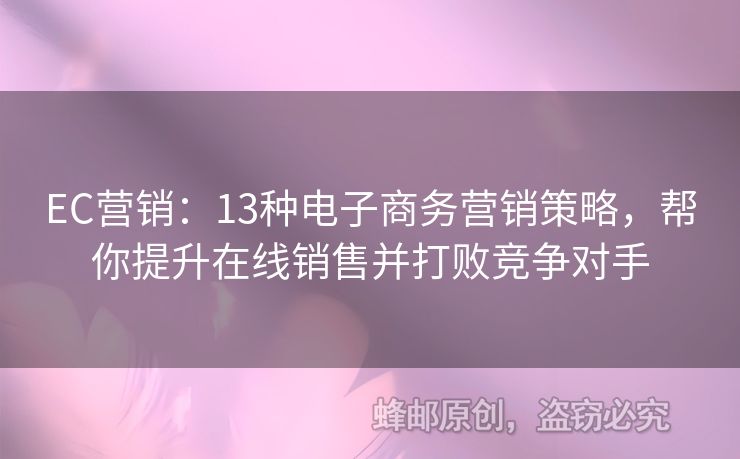 EC营销：13种电子商务营销策略，帮你提升在线销售并打败竞争对手