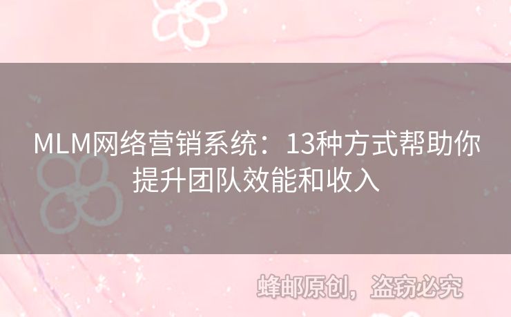 MLM网络营销系统：13种方式帮助你提升团队效能和收入