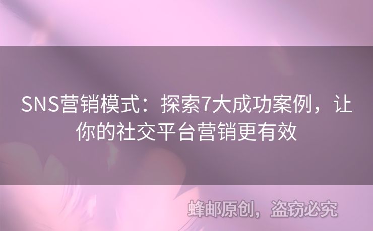 SNS营销模式：探索7大成功案例，让你的社交平台营销更有效