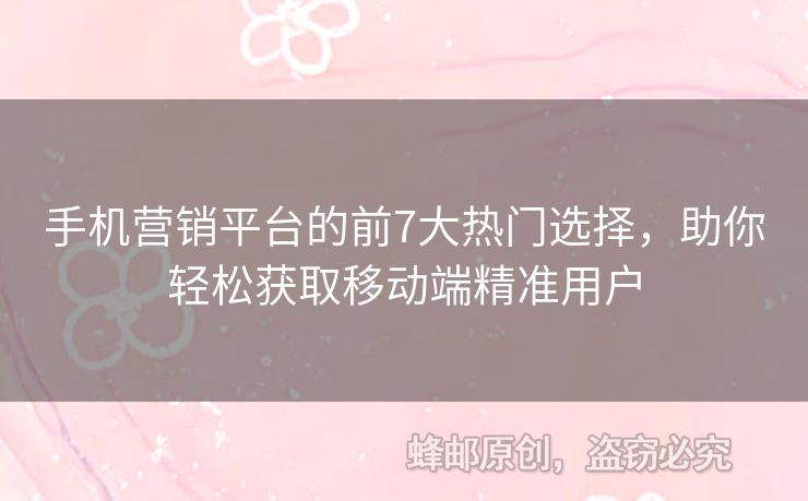 手机营销平台的前7大热门选择，助你轻松获取移动端精准用户