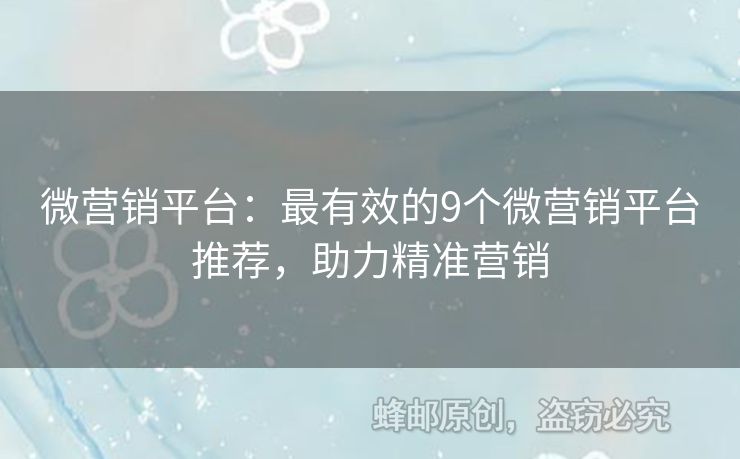 微营销平台：最有效的9个微营销平台推荐，助力精准营销