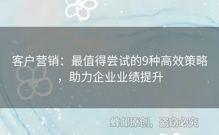 客户营销：最值得尝试的9种高效策略，助力企业业绩提升