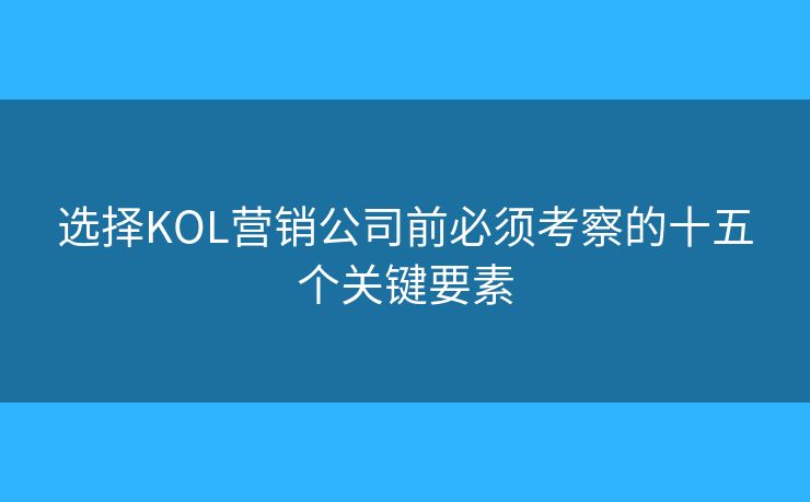 选择KOL营销公司前必须考察的十五个关键要素 选择KOL营销公司前必须考察的十五个关键要素