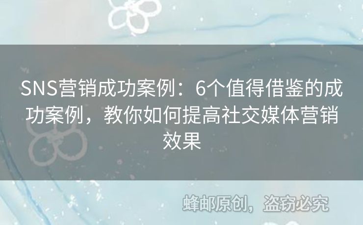 SNS营销成功案例：6个值得借鉴的成功案例，教你如何提高社交媒体营销效果