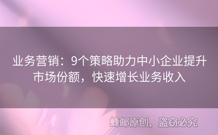 业务营销：9个策略助力中小企业提升市场份额，快速增长业务收入