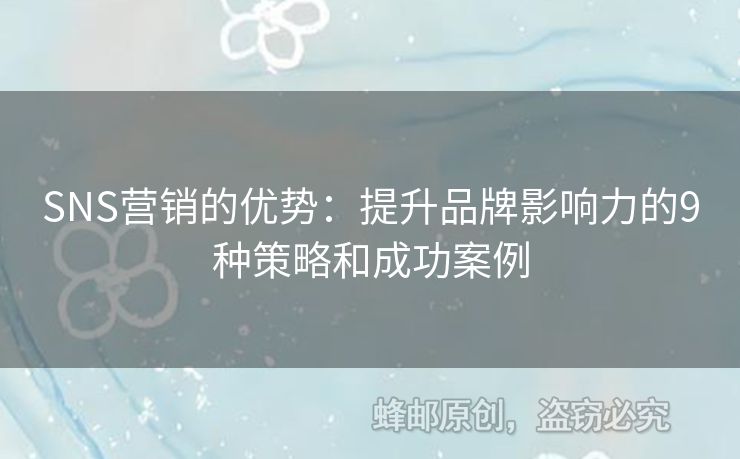 SNS营销的优势：提升品牌影响力的9种策略和成功案例