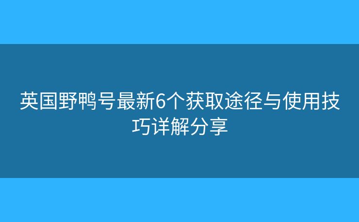 英国野鸭号最新6个获取途径与使用技巧详解分享