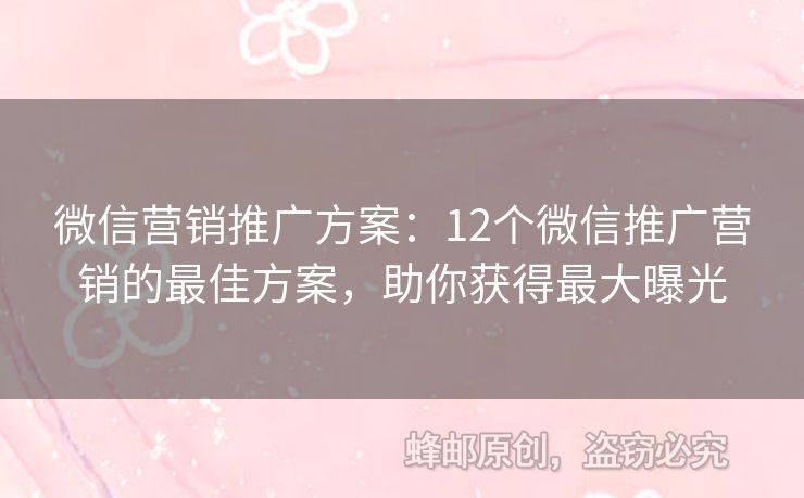 微信营销推广方案：12个微信推广营销的最佳方案，助你获得最大曝光