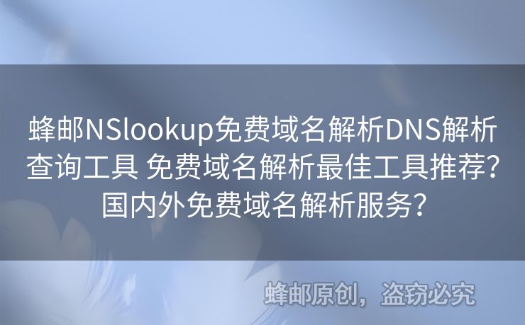蜂邮NSlookup免费域名解析DNS解析查询工具 免费域名解析最佳工具推荐？国内外免费域名解析服务？