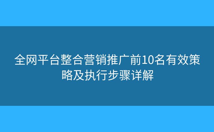 全网平台整合营销推广前10名有效策略及执行步骤详解